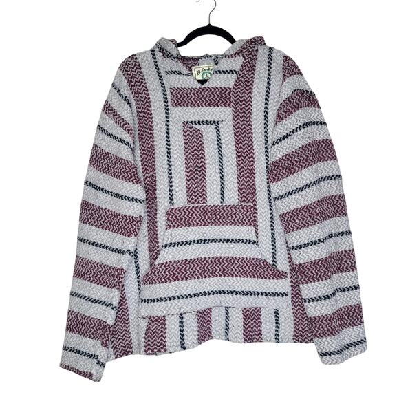 Baja Joe Hoodie XXL Red Stripe Knit Mexican Poncho Style Kangaroo Pocket - Picture 1 of 7